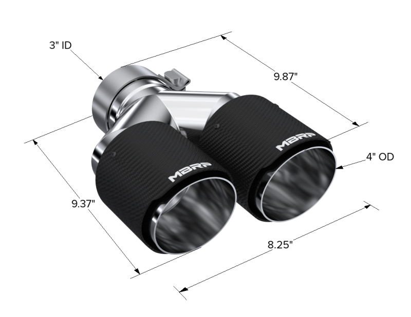 MBRP T5183CF 3in ID / Dual 4in OD Out Staggered L 9.37in / R 9.87in Dual Wall Carbon Fiber Univ Exhaust Tip