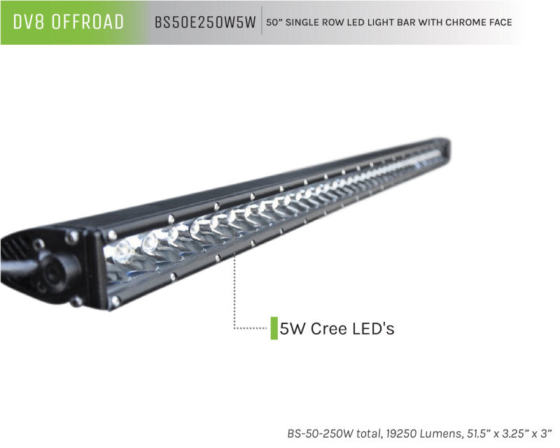 DV8 Offroad BS50E250W5W 50in Light Bar Slim 250W Spot 5W CREE LED - Black