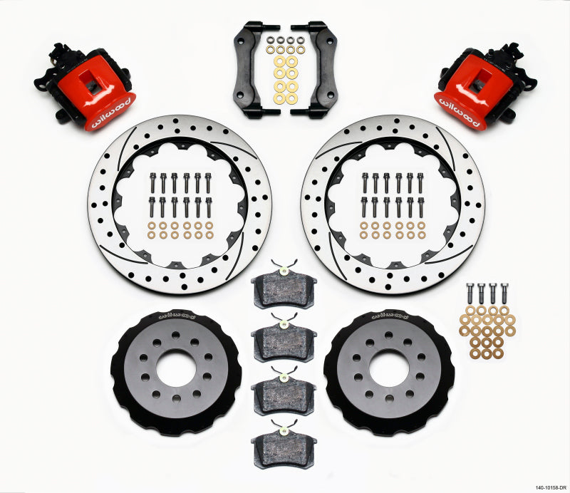 Wilwood 140-10158-DR Combination Parking Brake Rear Kit 12.88in Drilled Red Mustang 94-04