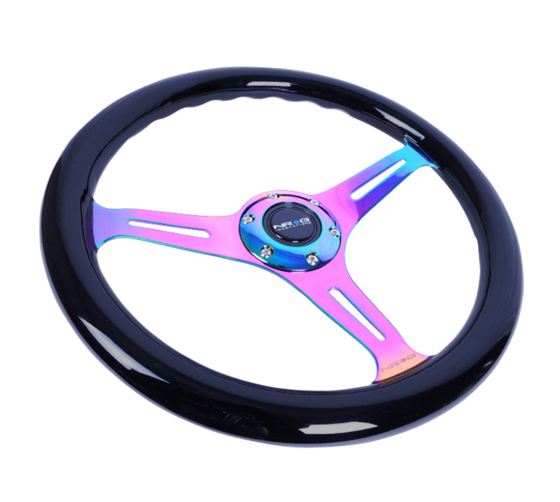 NRG ST-015MC-BK Classic Wood Grain Steering Wheel (350mm) Black Paint Grip w/Neochrome 3-Spoke Center