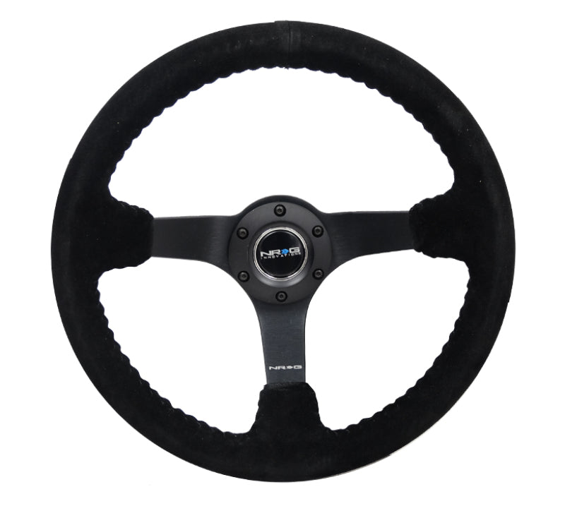 NRG RST-036MB-S-BK Reinforced Steering Wheel (350mm / 3in. Deep) Blk Suede/Blk Bball Stitch w/5mm Matte Black Spoke