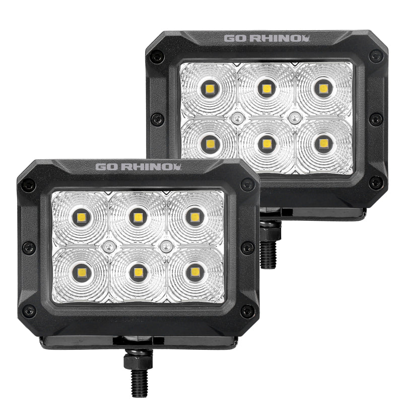 Go Rhino 753003023FBS Xplor Bright Series Rectangle LED Flood Light Kit (Surface/Thread Std Mnt) 4x3 - Blk (Pair)