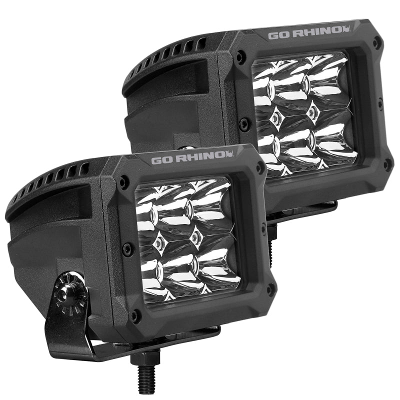 Go Rhino 753003023SBS Xplor Bright Series Rectangle LED Spot Light Kit (Surface/Thread Stud Mnt) 4x3 - Blk (Pair)