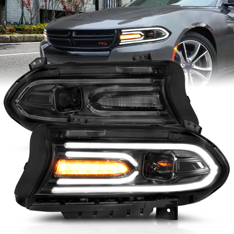 ANZO 121559 2015-2018 Dodge Charger Projector Headlights Plank Style Black