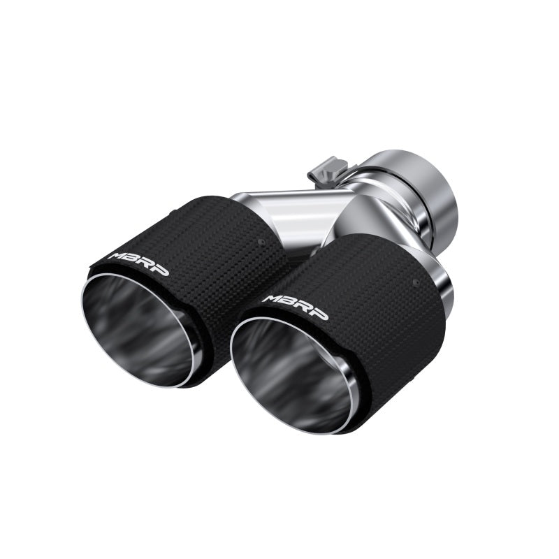 MBRP T5182CF 3in ID / Dual 4in OD Out Staggered L 9.87in / R 9.37in Dual Wall Carbon Fiber Univ Exhaust Tip