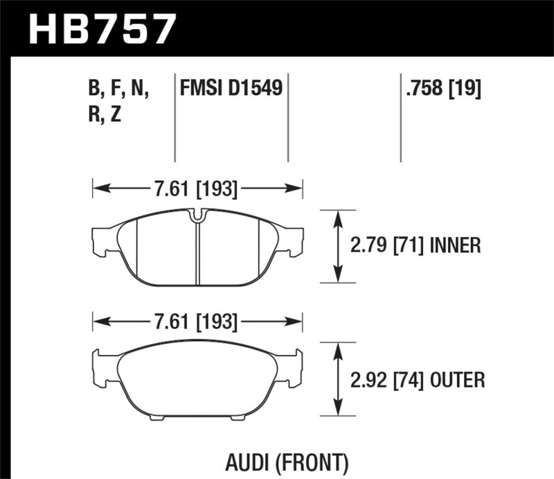 Hawk Performance HB757B.758 Hawk Audi 2013 A5 Quattro / 12-16 A6 Quattro/A7 Quattro/A8 Quattro HPS 5.0 Front Brake Pads