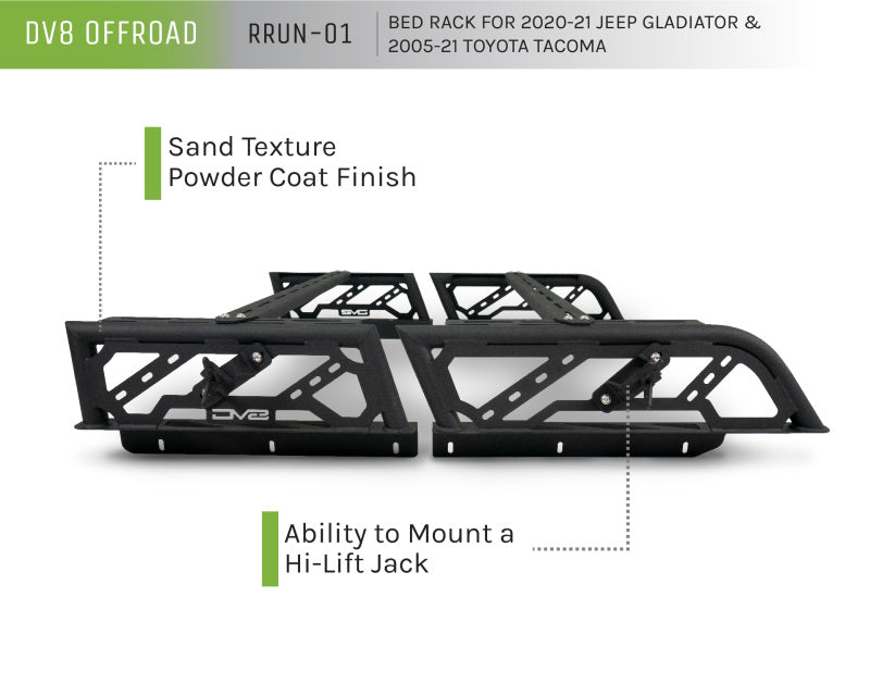 DV8 Offroad RRUN-01 20-22 Jeep Gladiator JT / 05-21 Toyota Tacoma Overland Bed Rack - 2pc. Adjustable