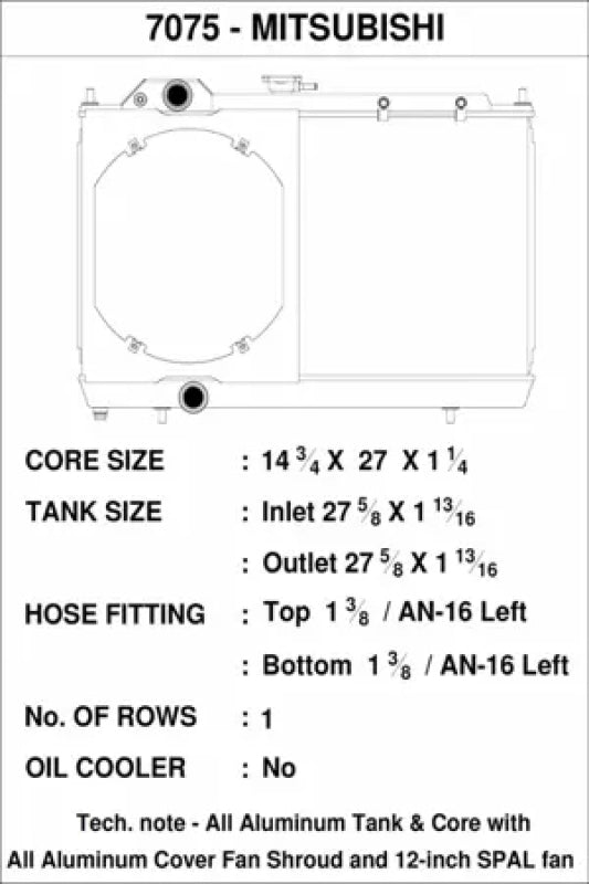 CSF 7075 96-07 Mitsubishi Evo 4/5/6/7/8/9 Full-Slim Radiator w/12in Fan & Shroud/-16AN & Slip On Fitting