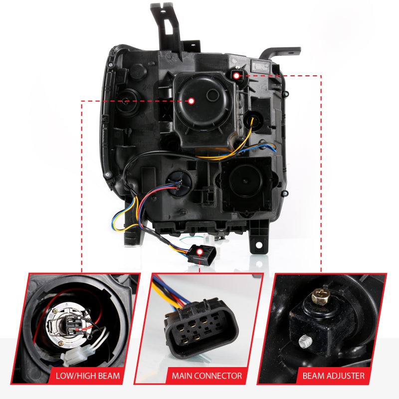 ANZO 111487 GMC SIERRA 1500 14-15 2500H/15-19 Projector Headlight Plank Style Black w/ Switchback (Halogen)