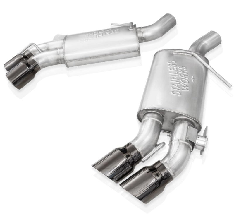 Stainless Works CA16RVMKFRBC 16-21 Camaro SS 3in Redline Factory Connect Axle Back w/Valve - 4in Quad Black Tips