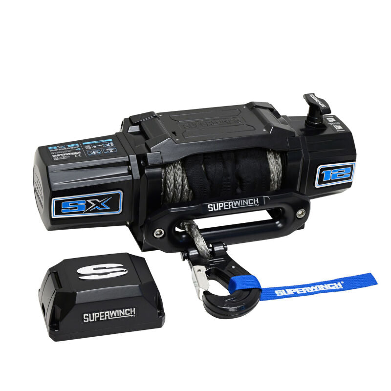 Superwinch 1712204 12000 LBS 12V DC 3/8in x 80ft Synthetic Rope SX12SR Winch - Semi Gloss Black