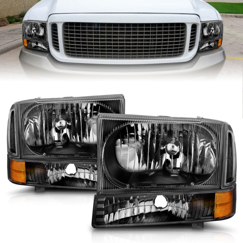 ANZO 111080 2000-2004 Ford Excursion Crystal Headlights Black