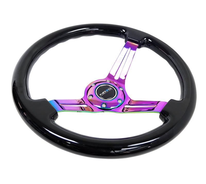 NRG RST-018BK-MC Reinforced Steering Wheel (350mm / 3in. Deep) Blk Wood w/Blk Matte Spoke/Neochrome Center Mark