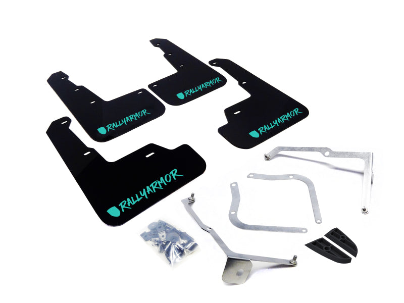 Rally Armor MF32-UR-BLK/TL-X 15-21 Subaru WRX/STI (Sedan ONLY) Black UR Mud Flap w/ Teal Altered Font Logo