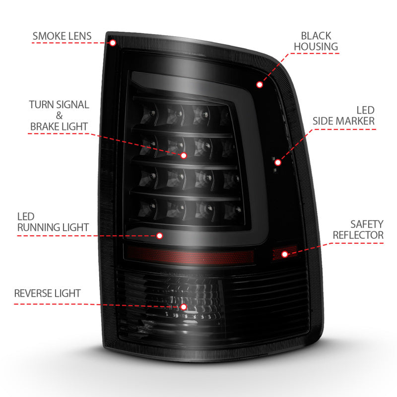 ANZO 311319 2009-2018 Dodge RAM 1500 LED Taillight Plank Style Black w/Smoke Lens