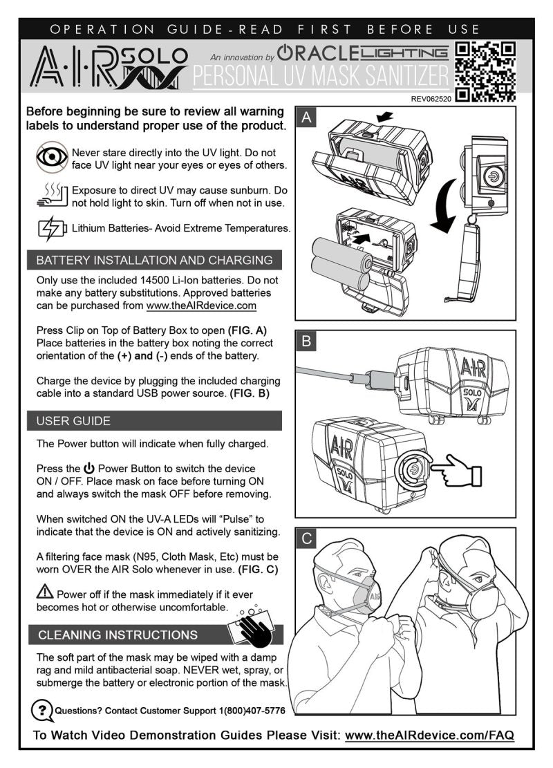 ORACLE Lighting AIR-SOLO Oracle AIR Solo - Personal UV Irradiation Face Mask Respirator