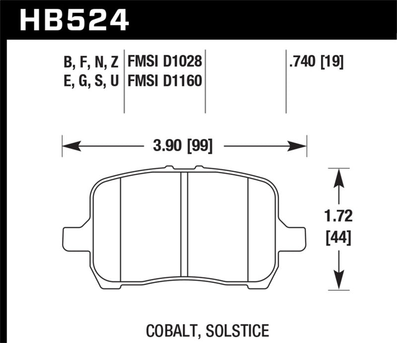 Hawk Performance HB524B.740 Hawk 2005-2007 Chevrolet Cobalt SS (Standard brakes) HPS 5.0 Front Brake Pads