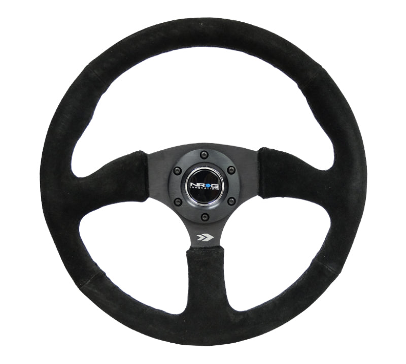 NRG RST-023MB-S Reinforced Steering Wheel (350mm / 2.5in. Deep) Blk Suede Comfort Grip w/5mm Matte Blk Spokes