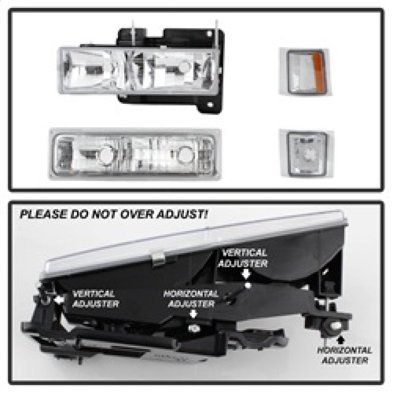 SPYDER 5069535 Xtune Chevy Suburban 94-98 Headlights w/ Corner & Parking Lights 8pcs Chrome HD-JH-CCK88-AM-C-SET