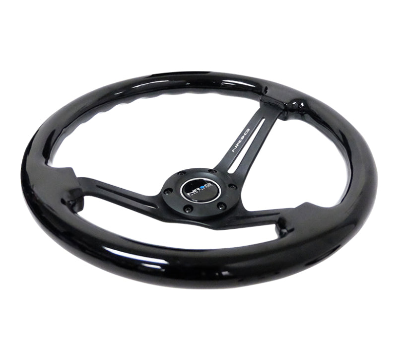 NRG RST-018BK-BK Reinforced Steering Wheel (350mm / 3in. Deep) Blk Wood w/Blk Matte Spoke/Black Center Mark