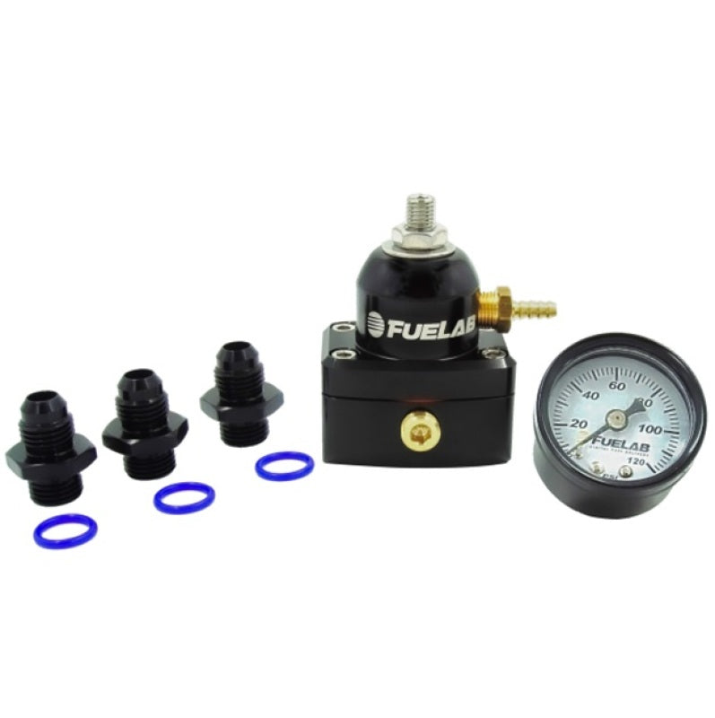 Fuelab 53501-1K 535 EFI Adjustable Mini FPR 25-90 PSI (2) -6AN In (1) -6AN Return (3) -6AN ORB w/Gauge Kit