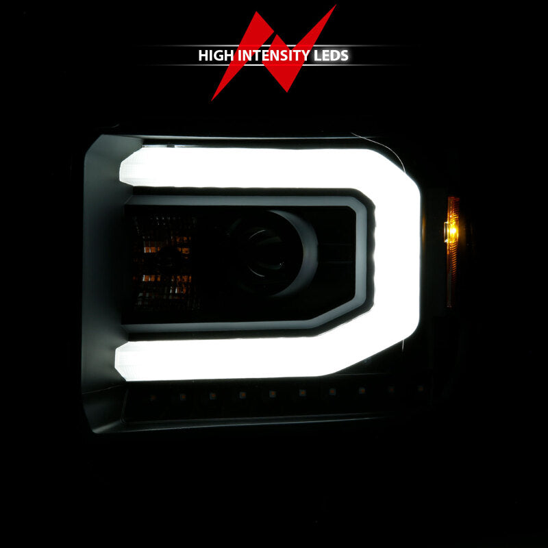 ANZO 111513 2014-2015 GMC Sierra 1500 Projector Headlights w/ Light Bar Black Housing (Halogen Type)