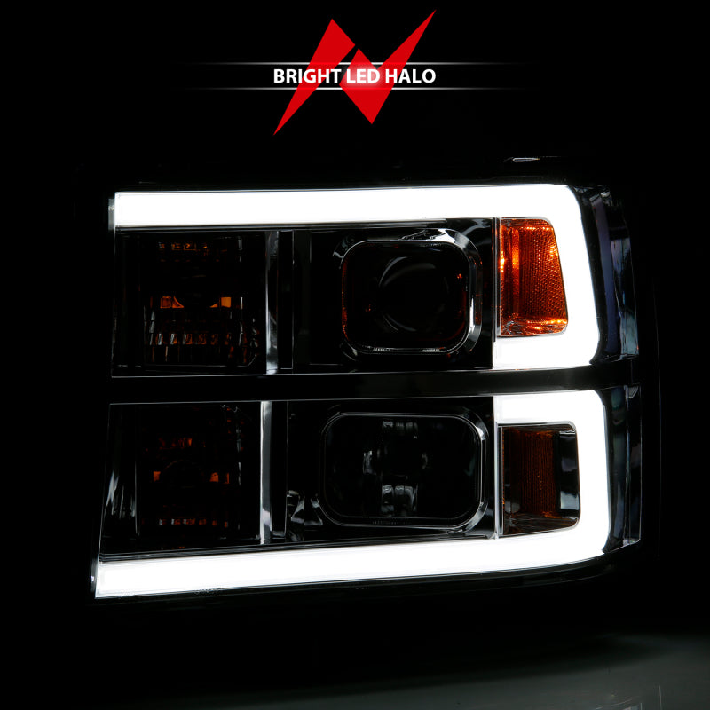 ANZO 111483 2007-2013 GMC Sierra 1500 Projector Headlight Plank Style Chrome w/ Clear Lens Amber