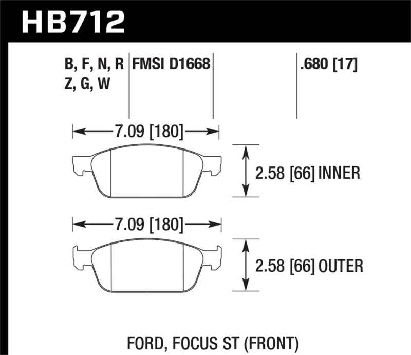 Hawk Performance HB712G.680 Hawk 13 Ford Focus DTC-60 Front Race Brake Pads