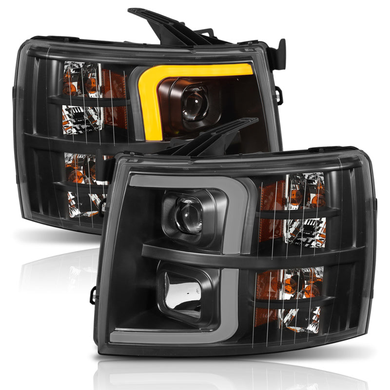 ANZO 111410 07-13 Chevrolet Silverado 1500 Plank Style Projector Headlights Black w/ Amber