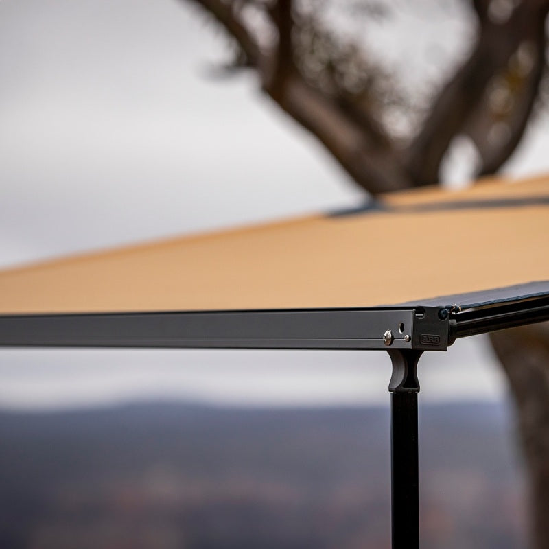 ARB 814412A Aluminum Awning, Black Frame, 8.2FT x 8.2FT, Installed with LED Light Strip