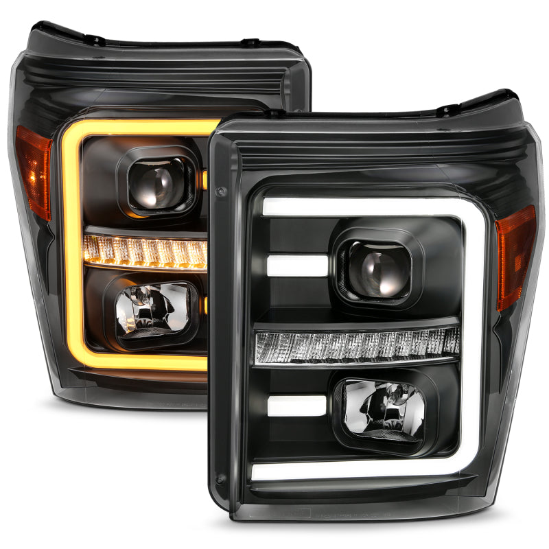 ANZO 111406 2011-2016 Ford F250 Projector Headlights w/ Plank Style Switchback Black w/ Amber