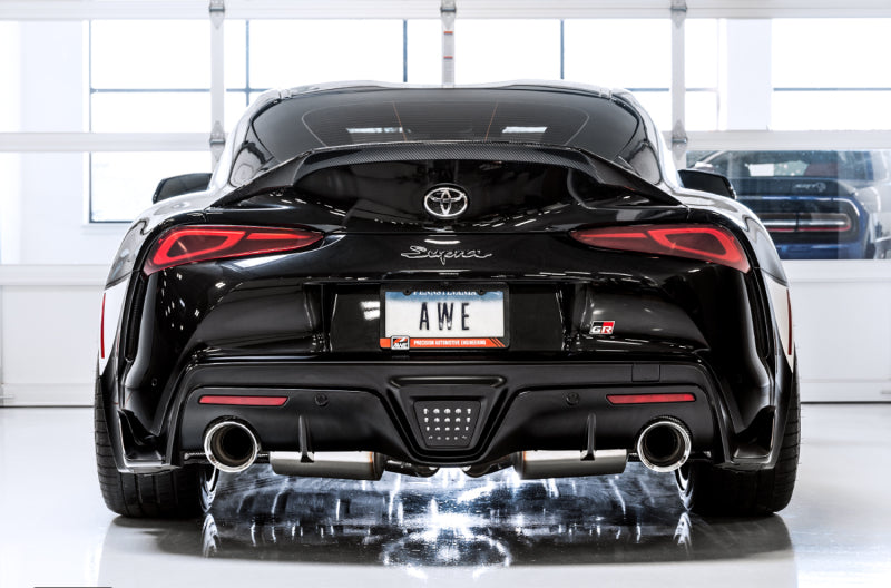 AWE Tuning 3015-32118 AWE 2020 Toyota Supra A90 Resonated Touring Edition Exhaust - 5in Chrome Silver Tips