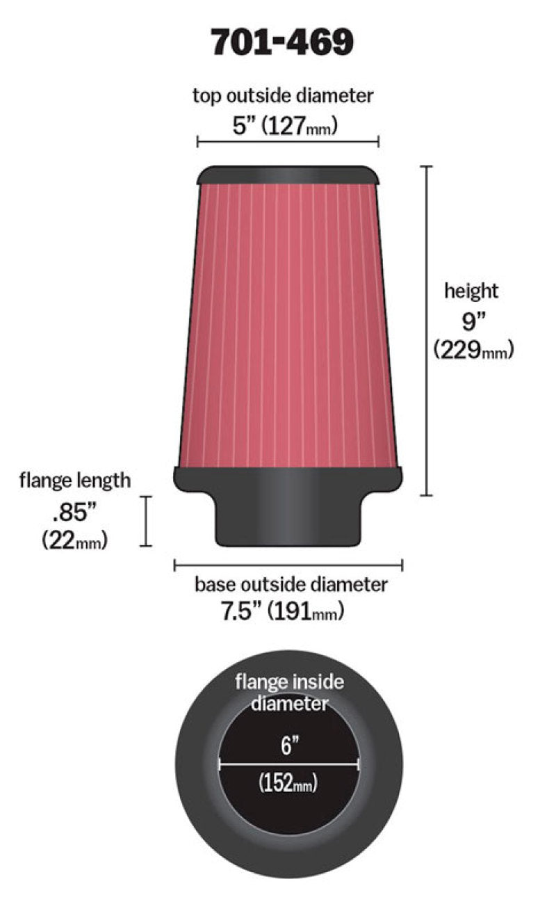 Airaid 701-469 Universal Air Filter - Cone 6 x 7 1/4 x 5 x 9