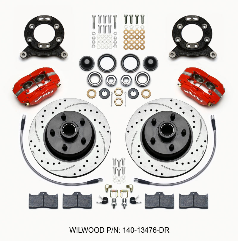 Wilwood 140-13476-DR Forged Dynalite-M Front Kit 11.30in 1 PC Rotor&Hub Drill-Red 1965-1969 Mustang Disc & Drum