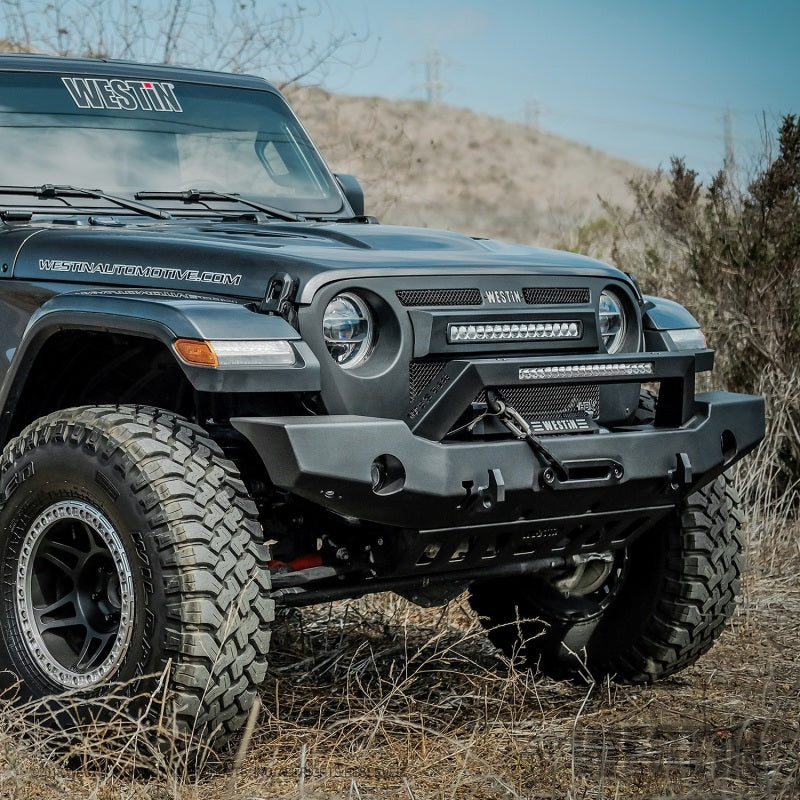 Westin 59-80125 18-20 Jeep Wrangler WJ2 Full Width Front Bumper w/LED Light Bar Mount Textured Black