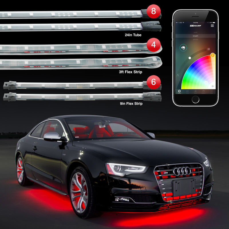 XKGLOW KS-Car-Pro XK Glow Strip Million Color XKCHROME App Undercar Kit (8x24In Tube + 6x10In Strip + 4x36In)