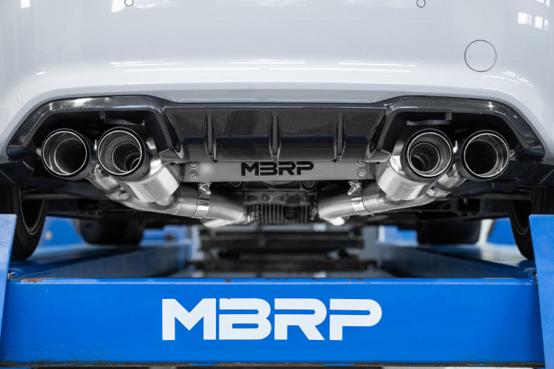 MBRP S45023CF 18-22 BMW M2 Competition 3.0L T304 SS 3in Resonator-Back Exhaust Quad Rear w/ Carbon Fiber Tips