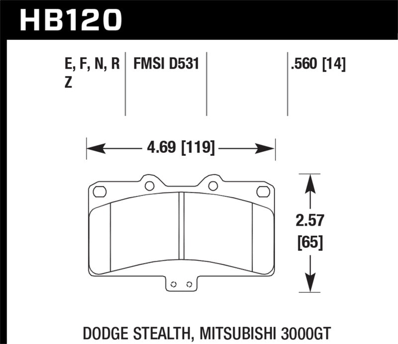 Hawk Performance HB120Z.560 Hawk Mitsubishi 3000 GT VR4/ Dodge Stealth R/T 4WD Performance Ceramic Street Front Brake Pads