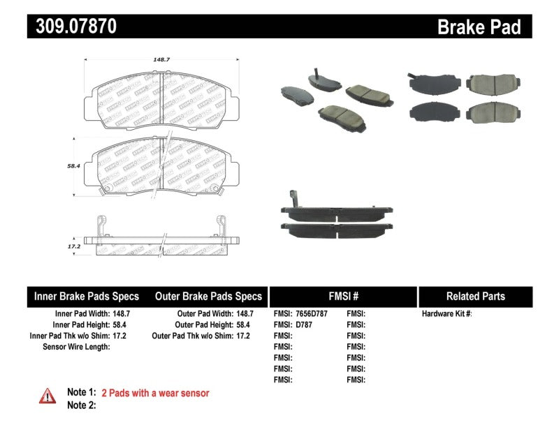 Stoptech 309.07870 StopTech Performance 04-09 Acura TSX / 09 Accord V6 Coupe ONLY Front Brake Pads