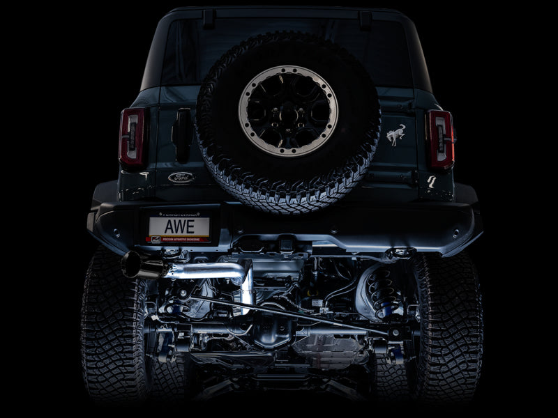 AWE Tuning 3015-23789 2021+ Ford Bronco 0FG Single Rear Exit Exhaust w/Diamond Black Tip & Bash Guard