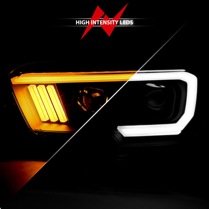 ANZO 111396 2016-2017 Toyota Tacoma Projector Headlights w/ Plank Style Switchback Black w/ Amber