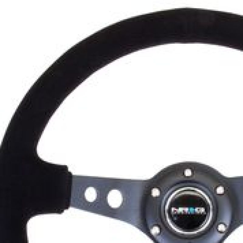 NRG RST-006-S Reinforced Steering Wheel (350mm / 3in. Deep) Blk Suede/Blk Stitch w/Black Circle Cutout Spokes