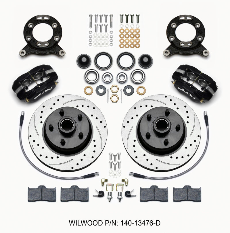 Wilwood 140-13476-D Forged Dynalite-M Front Kit 11.30in 1 PC Rotor&Hub-Drill 65-69 Mustang Disc & Drum Spindle