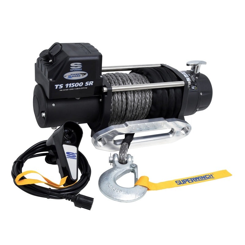 Superwinch 1511201 11500 LBS 12V DC 3/8in x 80ft Synthetic Rope Tiger Shark 11500 Winch