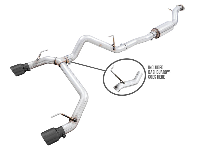 AWE Tuning 3015-33456 2021+ Ford Bronco 0FG Dual Rear Exit Exhaust w/Diamond Black Tips & Bash Guard