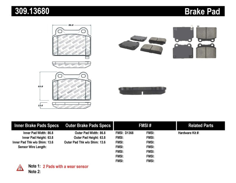 Stoptech 309.13680 StopTech Performance 08+ Mitsubishi Evolution X Rear Brake Pads