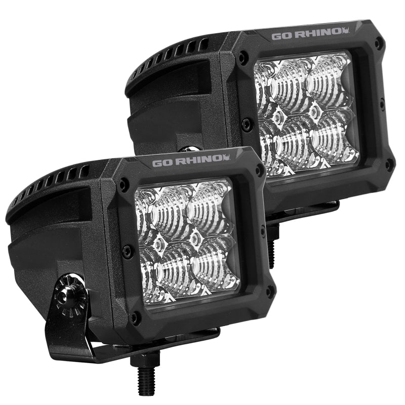 Go Rhino 753003023FBS Xplor Bright Series Rectangle LED Flood Light Kit (Surface/Thread Std Mnt) 4x3 - Blk (Pair)