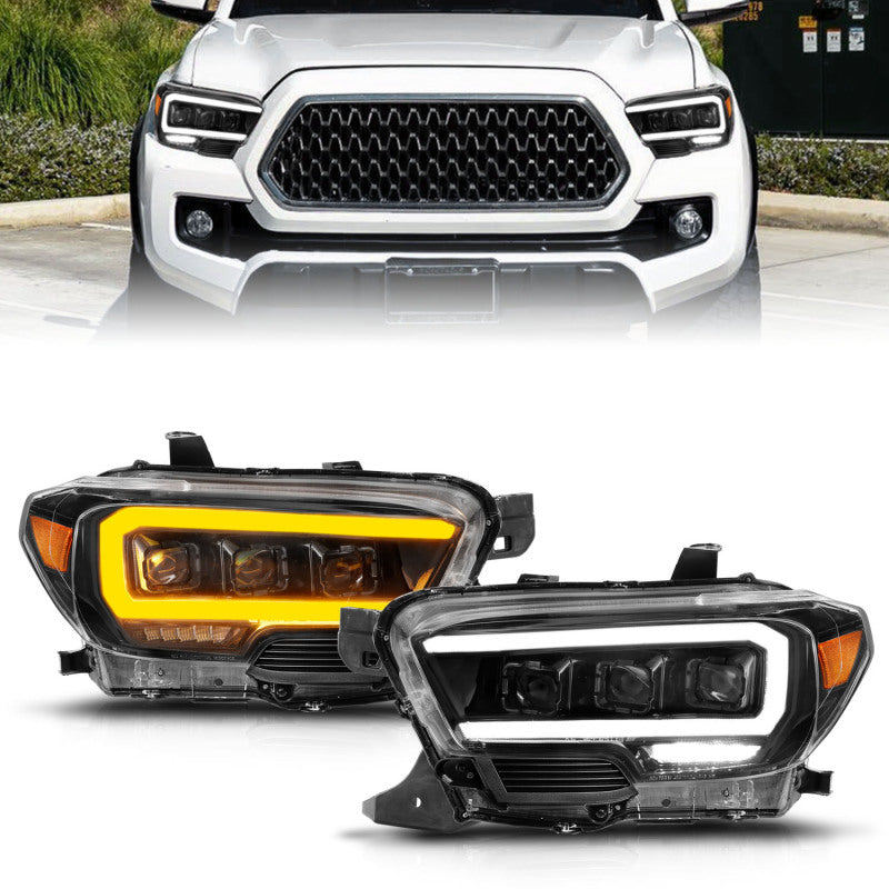 ANZO 111563 16-22 Toyota Tacoma LED Projector Headlights w/ Light Bar Sequential Black Housing w/Initiation
