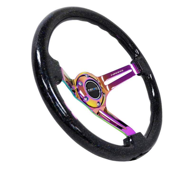 NRG RST-018BSB-MC Reinforced Steering Wheel (350mm / 3in. Deep) Blk Multi Color Flake w/ Neochrome Center Mark