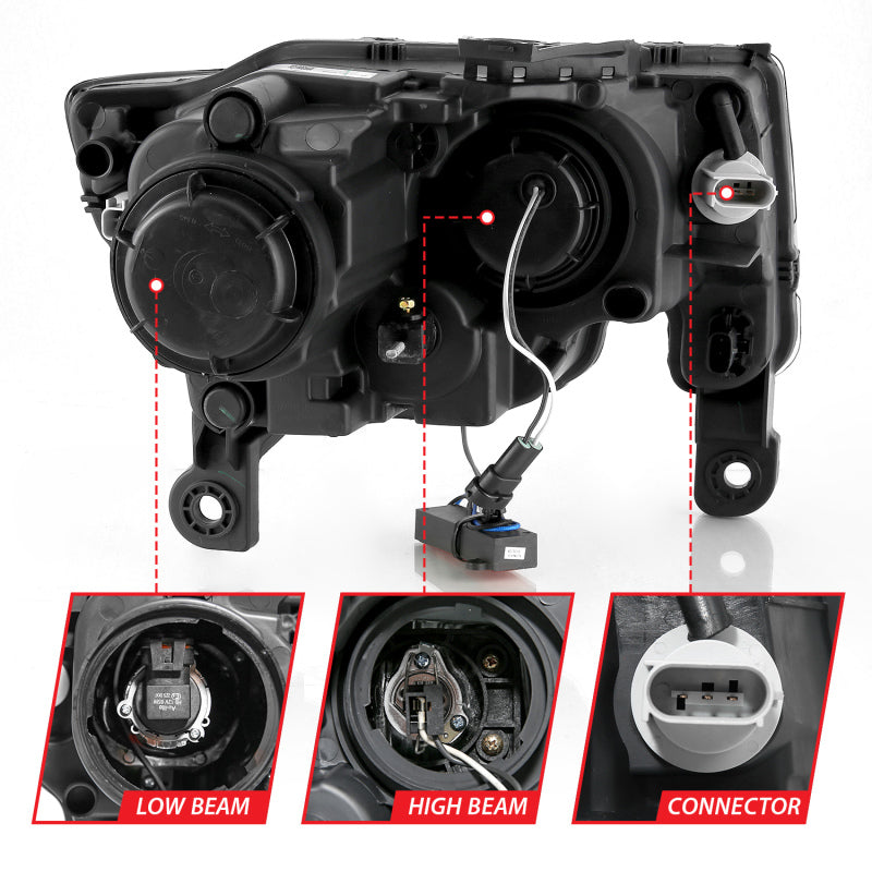ANZO 111418 2017-2018 Jeep Grand Cherokee Projector Headlights w/ Plank Style Switchback - Black w/ Amber